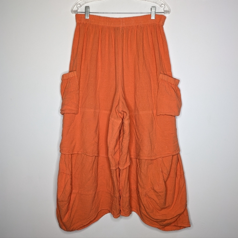 Step In Style Orange Layered Boho Wide Leg Crop Festival Lounge Cotton Pant OS